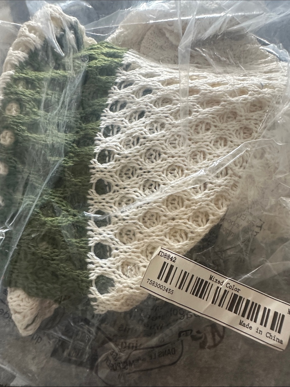Star Crochet Cropped Pullover Sweater Top Green/ Cream Size M - Picture 5 of 5